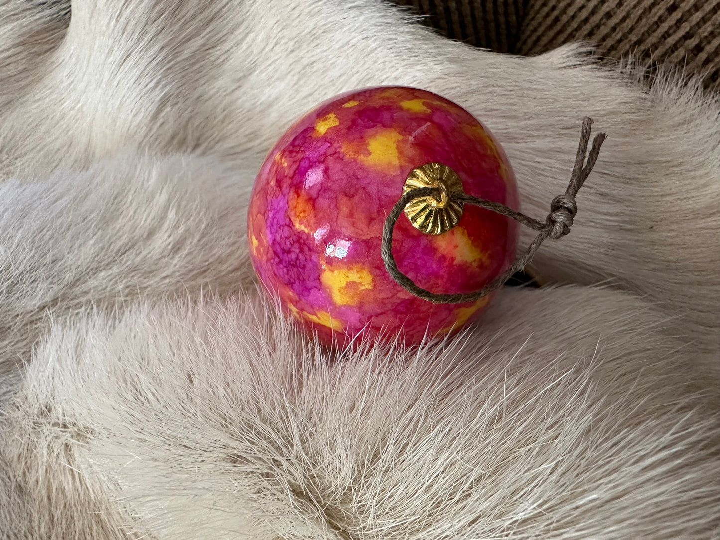 Goose Egg Ornament Watercolor 1 Fuchsia and Yellow